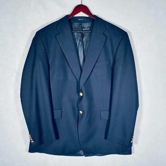 Vintage Chaps Blazer Mens 48L Navy Blue Sport Coat Jacket Gold Academia